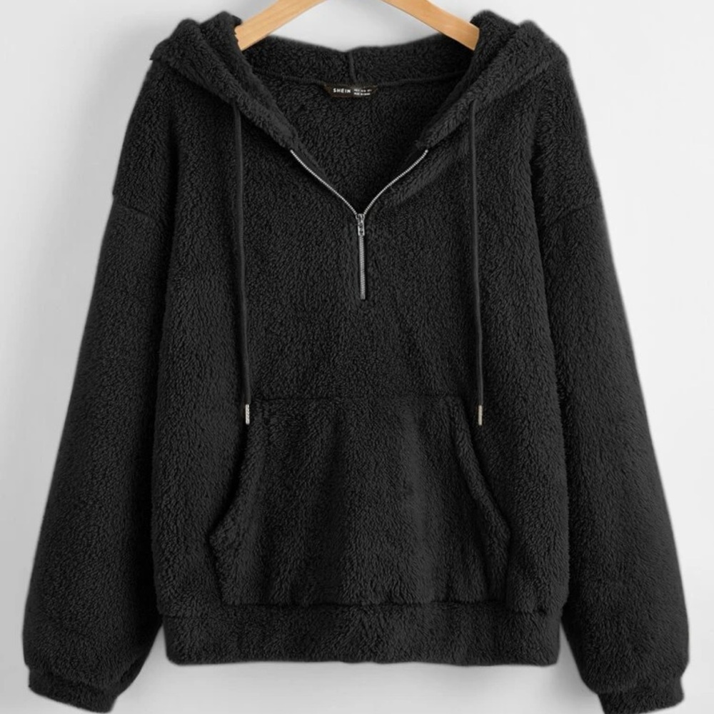 Shein half zip teddy bear hoodie size large 8/10 NWOT - Picture 1 of 3